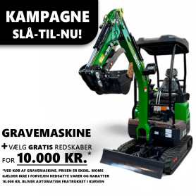 Minigraver 1.4 ton - inverted arm - kubota - sideforskydelige bælter
